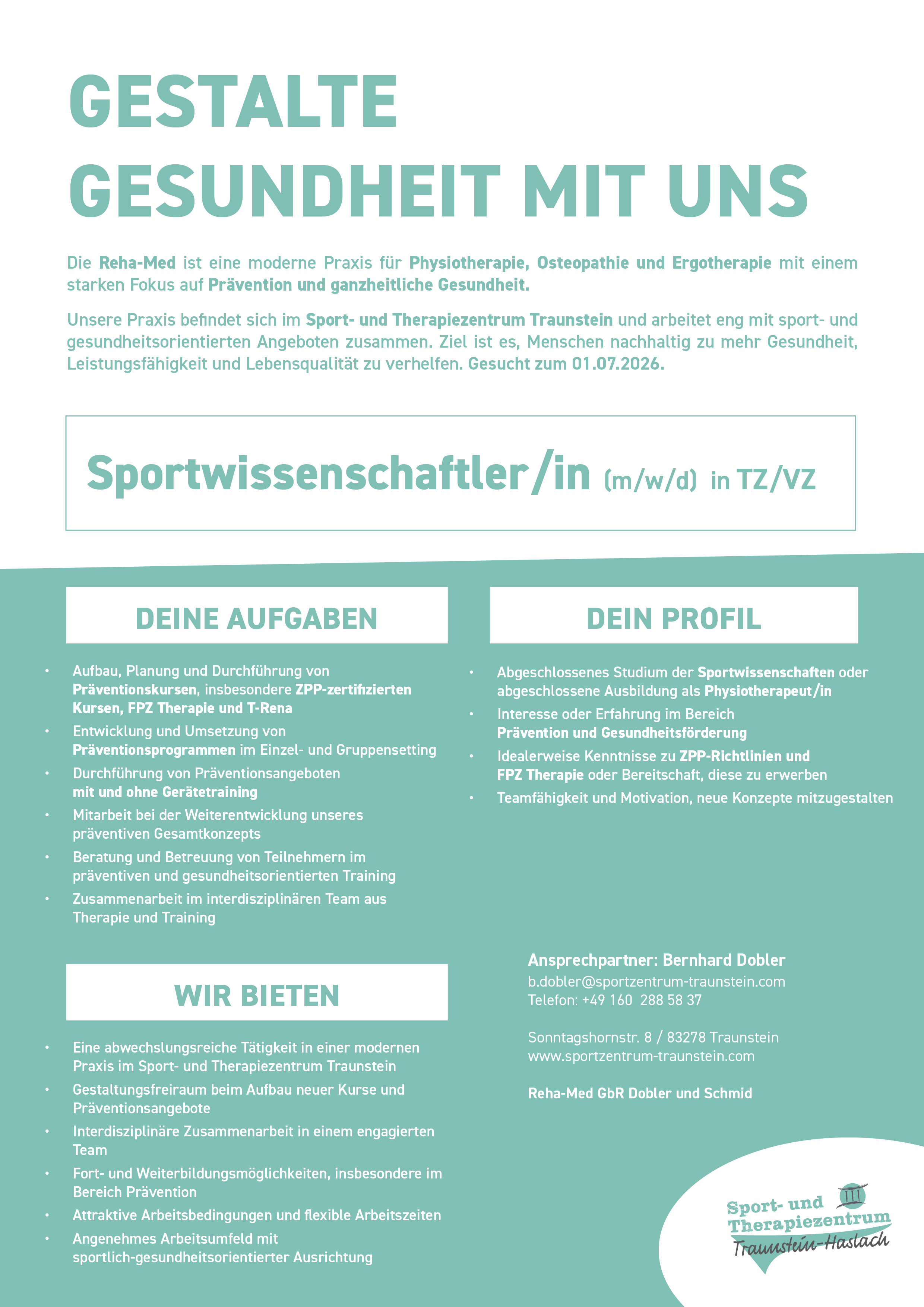 Stellenanzeige Sportwisseschaftler